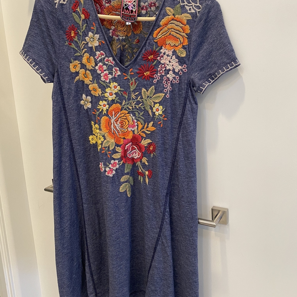 Johnny Was Blue Dress with Floral Embroidery - Picture 4 of 4